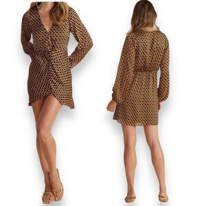 Minkpink Dress WMNS XS Brown Valentina Twist Knot Wrap Front Floral Mini REVOLVE